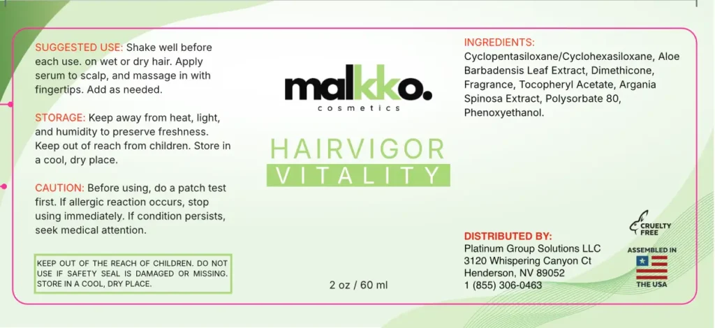 HairVigor Vitality-Label