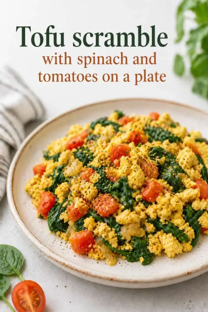 Tofu-scramble-with-spinach-and-tomatoes-on-a-plate